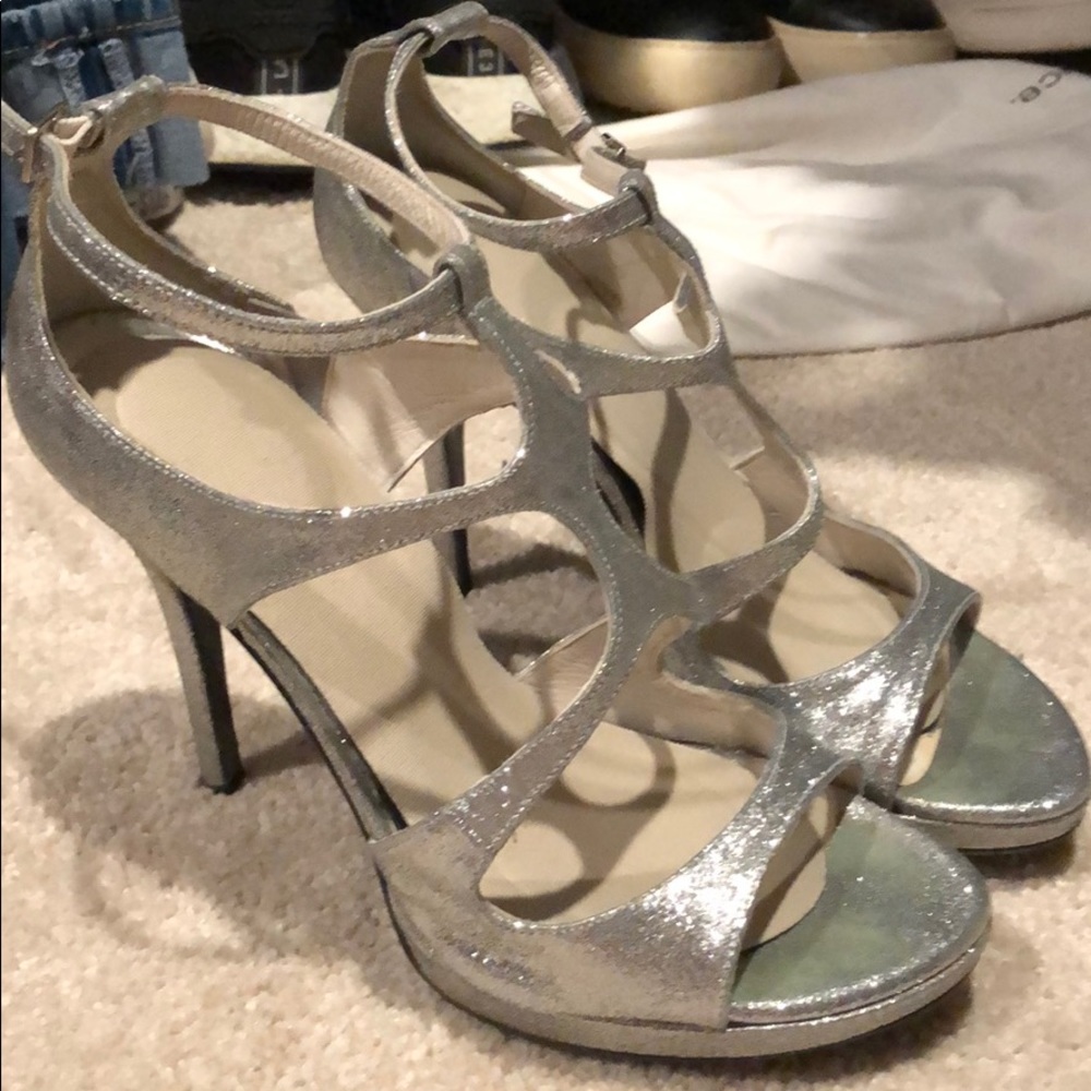 Silver Stuart Weitzman Strappy Heels Size 37 7